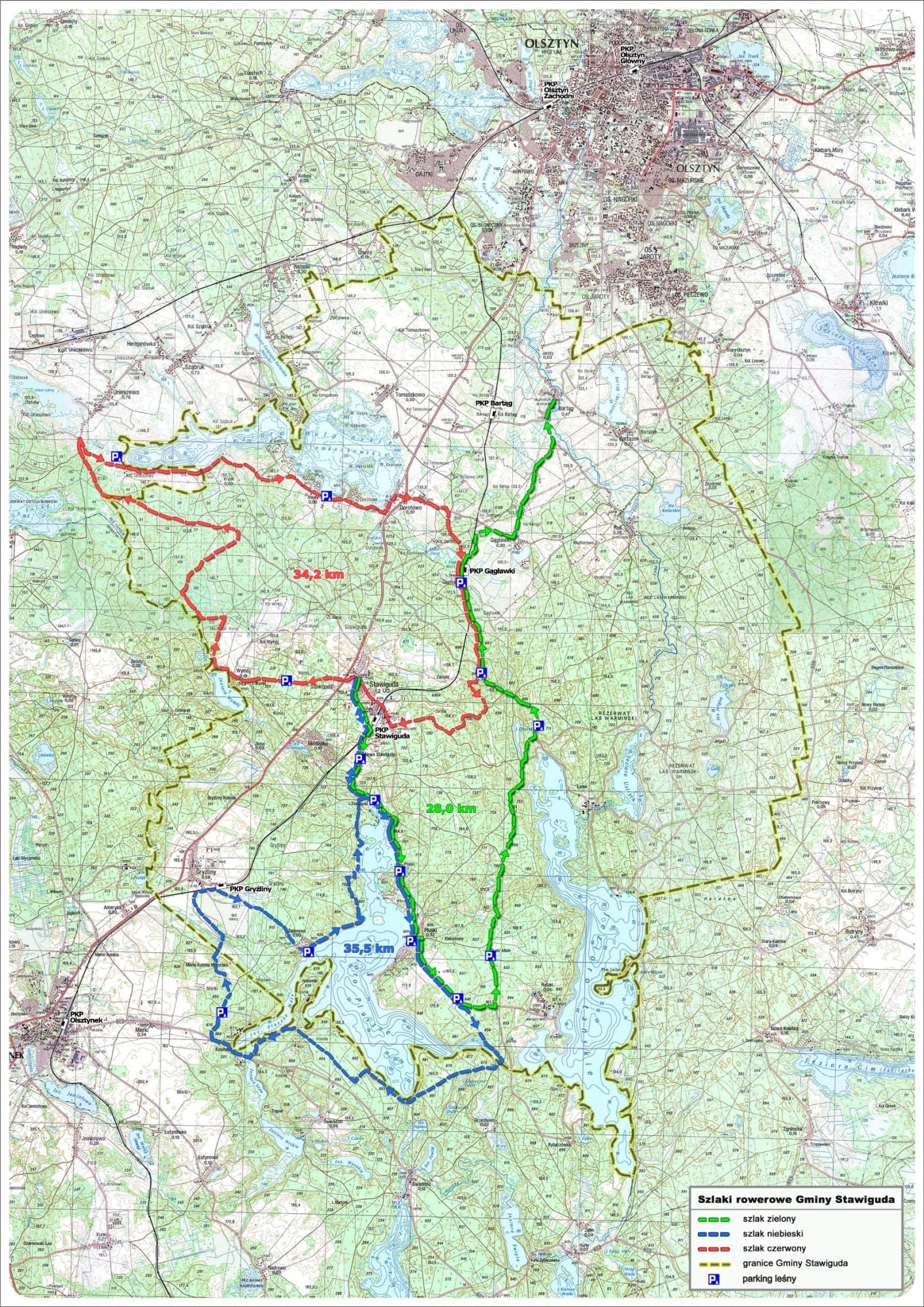 mapa szlaki rowerowe parkingi gmina stawiguda 2016 min min